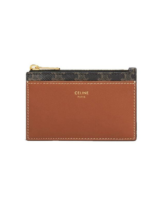 Triomphe Canvas Gold Zipper Card Wallet Tan - CELINE - BALAAN 2