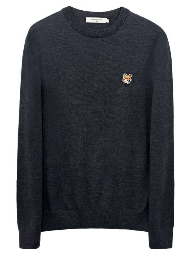 Fox Head Patch Regular Round Neck Pullover Knit Top Anthracite Melange - MAISON KITSUNE - BALAAN 2