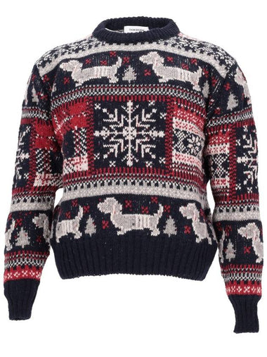 HOLIDAY HECTOR FAIRISLE JERSEY FLOAT JACQUARD RELAXED FIT CREW NECK PULLOVER IN  DONEGAL MOHAIR TWEE - THOM BROWNE - BALAAN 1