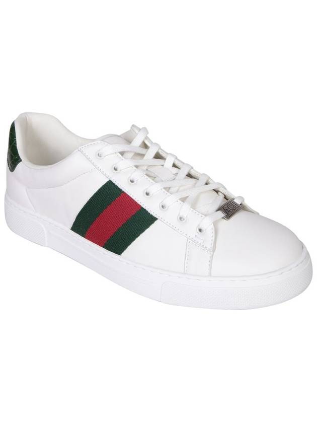 Ace Web Leather Low Top Sneakers White - GUCCI - BALAAN 3