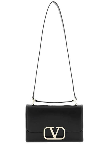 V Logo Plaque Foldover Shoulder Bag Black - VALENTINO - BALAAN 1