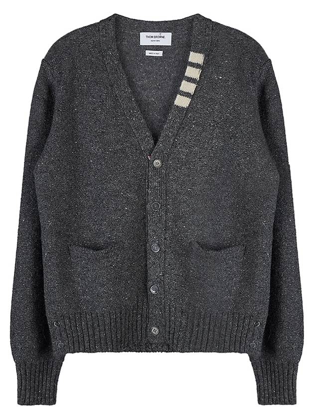 Reverse Jersey Stitch Donegal 4-Bar V-Neck Cardigan Grey - THOM BROWNE - BALAAN 11