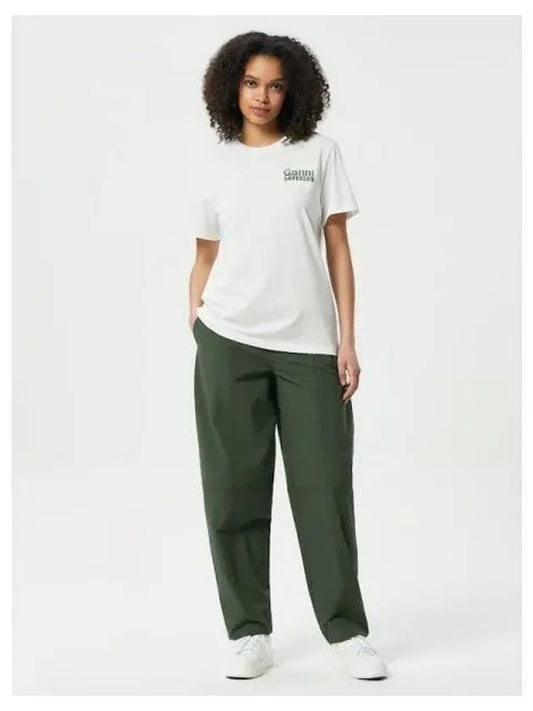 Cotton Crepe Elast Kate Curve Pants Trousers Olive Domestic Products - GANNI - BALAAN 1