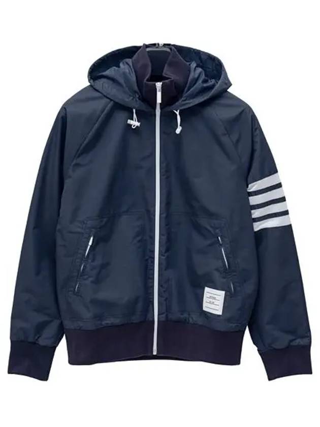 Women's Ripstop Mesh 4 Bar Zip Up Hoodie Navy - THOM BROWNE - BALAAN 3