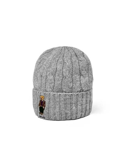 Polo Bear Cable Knit Wool Beanie Grey - POLO RALPH LAUREN - BALAAN 2