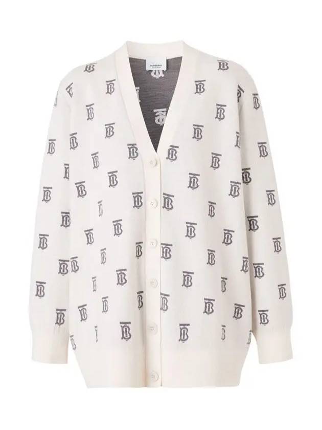 TB Monogram Stretch Wool Blend Cardigan Ivory - BURBERRY - BALAAN 3