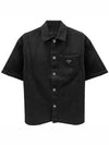 Triangle Logo Denim Short Sleeve Shirt Black - PRADA - BALAAN 2