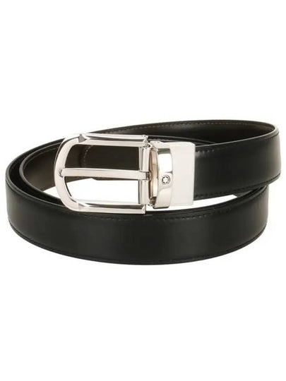 Round Buckle Reversible Leather Belt Black Brown - MONTBLANC - BALAAN 2