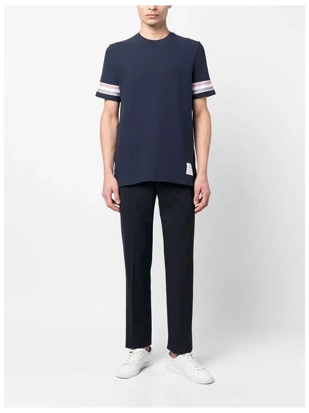 Textured Cotton Stripe Short Sleeve T-Shirt Navy - THOM BROWNE - BALAAN 4