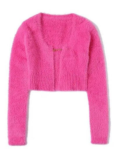 La Maille Neve Manches Longues Fluffy Charm Logo Cardigan Pink - JACQUEMUS - BALAAN 2