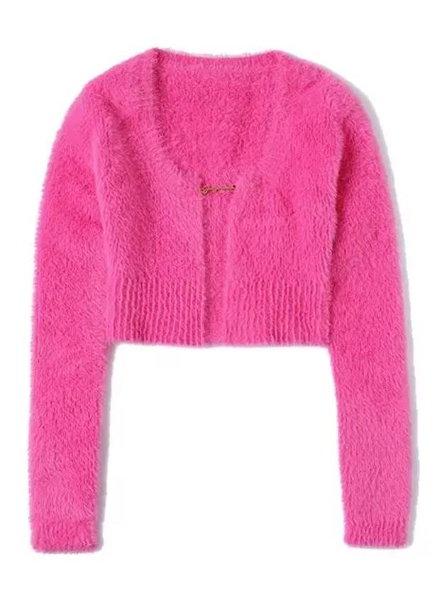 La Maille Neve Manches Longues Fluffy Charm Logo Cardigan Pink - JACQUEMUS - BALAAN 3