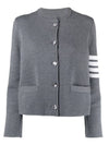 Double Face Fine Merino Crew Neck Jacket Cardigan Gray - THOM BROWNE - BALAAN 1