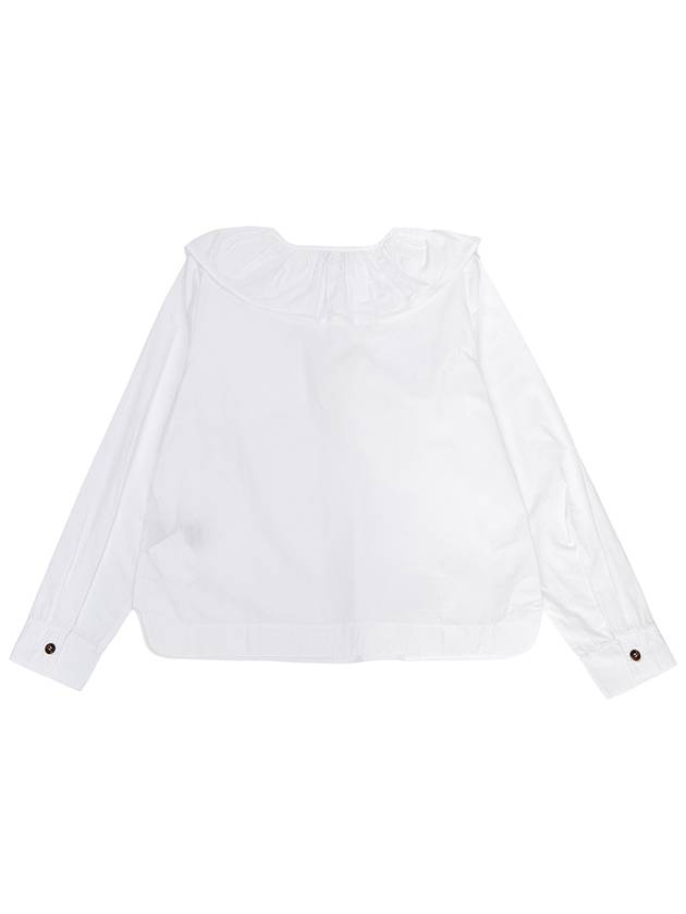 Cotton Poplin Ruffle V-Neck Blouse Bright White - GANNI - BALAAN 3