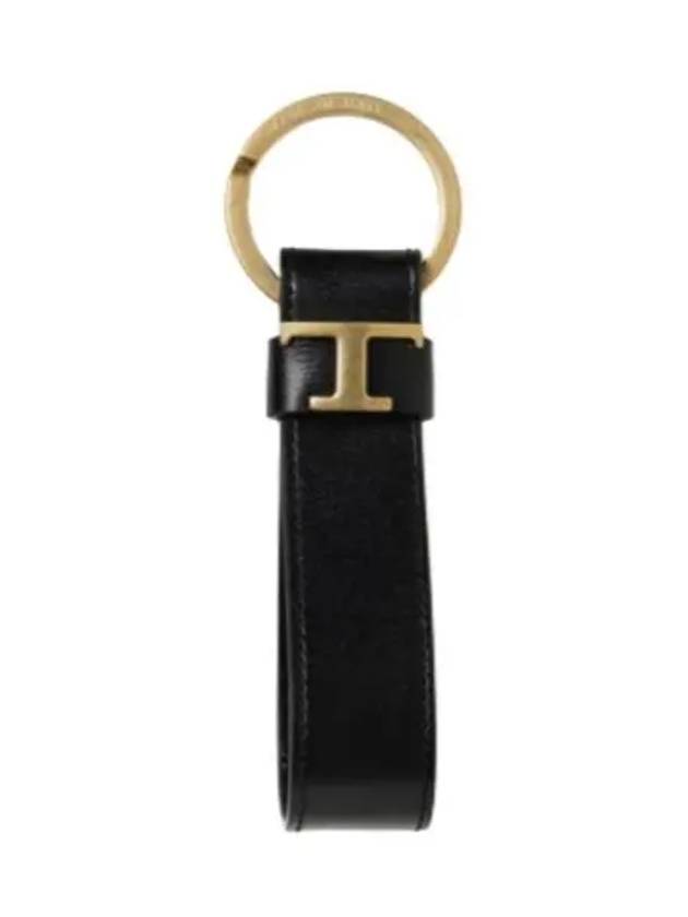 T Logo Leather Key Ring Black - TOD'S - BALAAN 2