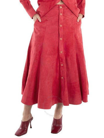 Chloe Ladies Scarlet Red Button-Up Suede Skirt, Brand Size 36 (US Size 4) - CHLOE - BALAAN 1