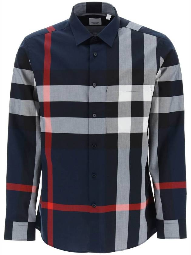 Check Motif Cotton Long Sleeve Shirt Navy - BURBERRY - BALAAN 2