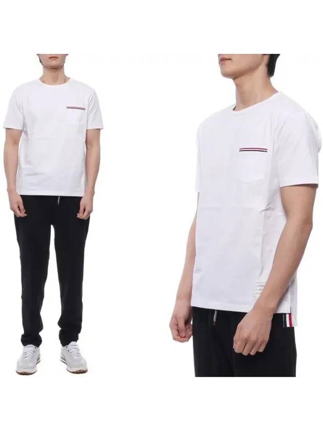 Men's Medium Weight Jersey Tipped Pocket Crewneck Short Sleeve T-Shirt White - THOM BROWNE - BALAAN 2