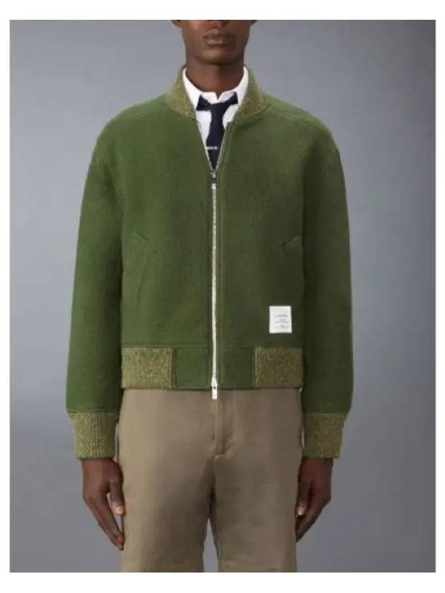 Fleece Stripe Wool Bomber Jacket Dark Green - THOM BROWNE - BALAAN 2