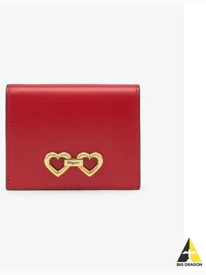 Gold Plaque Compact Half Wallet Red - SALVATORE FERRAGAMO - BALAAN 2