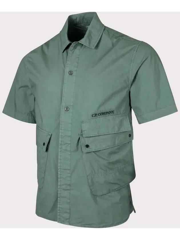 Cotton Popeline Pocket Short Sleeve Shirt Green - CP COMPANY - BALAAN 4