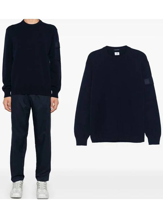 Merino Wool Crew Neck Knit Top Navy - CP COMPANY - BALAAN 2