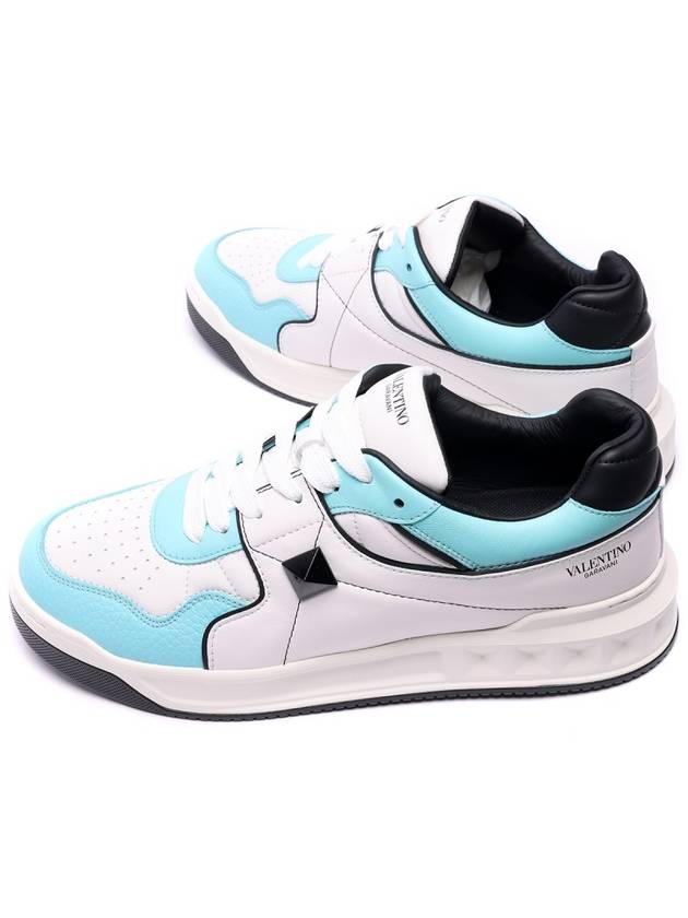 Nappa Leather One Stud Low Top Sneakers White Sky Blue - VALENTINO - BALAAN 7