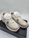 Women CC Logo Fabric Laminated Low Top Sneakers Silver Ivory - CHANEL - BALAAN 2