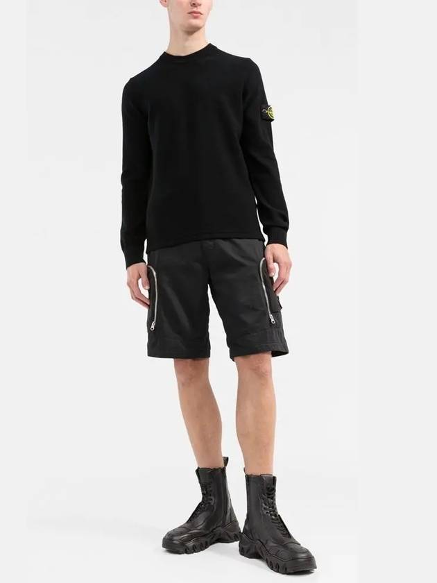 Men's Wappen Patch Crew Neck Wool Knit Top Black - STONE ISLAND - BALAAN 3