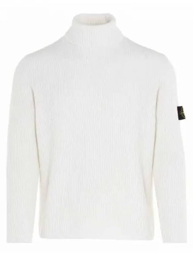 Logo Patch Wool Knit Turtleneck White - STONE ISLAND - BALAAN 2