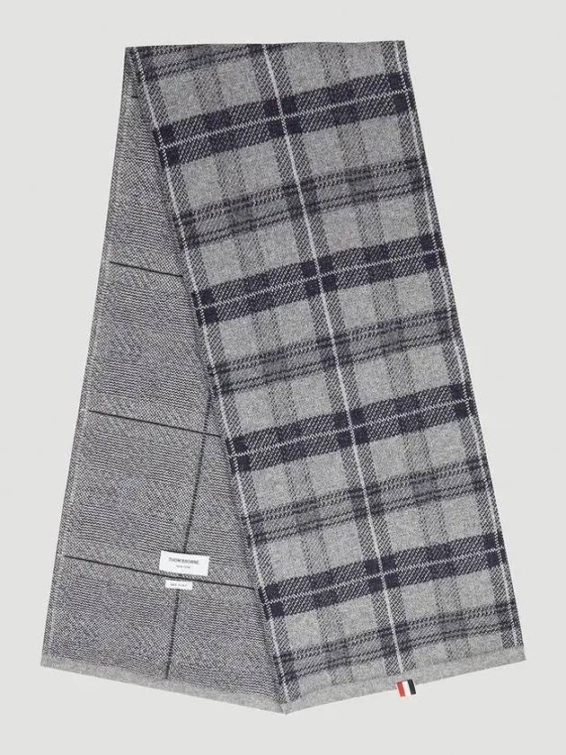 Tartan Check Wool Cashmere Muffler Grey - THOM BROWNE - BALAAN 3