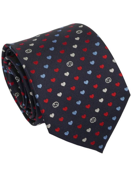 Men's Interlocking G Heart Silk Jacquard Tie Blue - GUCCI - BALAAN.