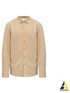 Men's Monogram Motif Stretch Slim Fit Cotton Poplin Long Sleeve Shirt Beige - BURBERRY - BALAAN 2