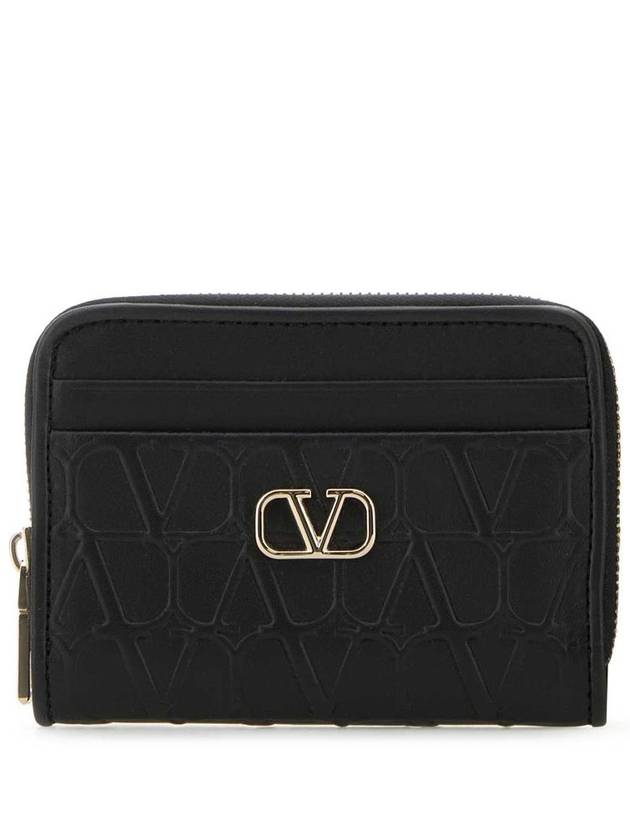 V Logo Signature Zipper Card Wallet Black - VALENTINO - BALAAN 2