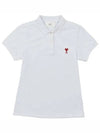 Embroidered Heart Logo Short Sleeve Polo Shirt White - AMI - BALAAN 2