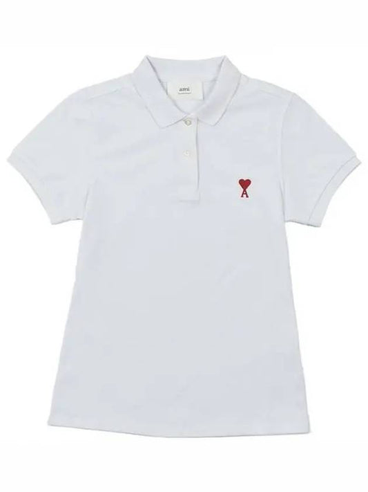 Embroidered Heart Logo Short Sleeve Polo Shirt White - AMI - BALAAN 2