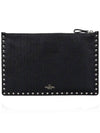 Rockstud Grinded Leather Clutch Bag Black - VALENTINO - BALAAN.