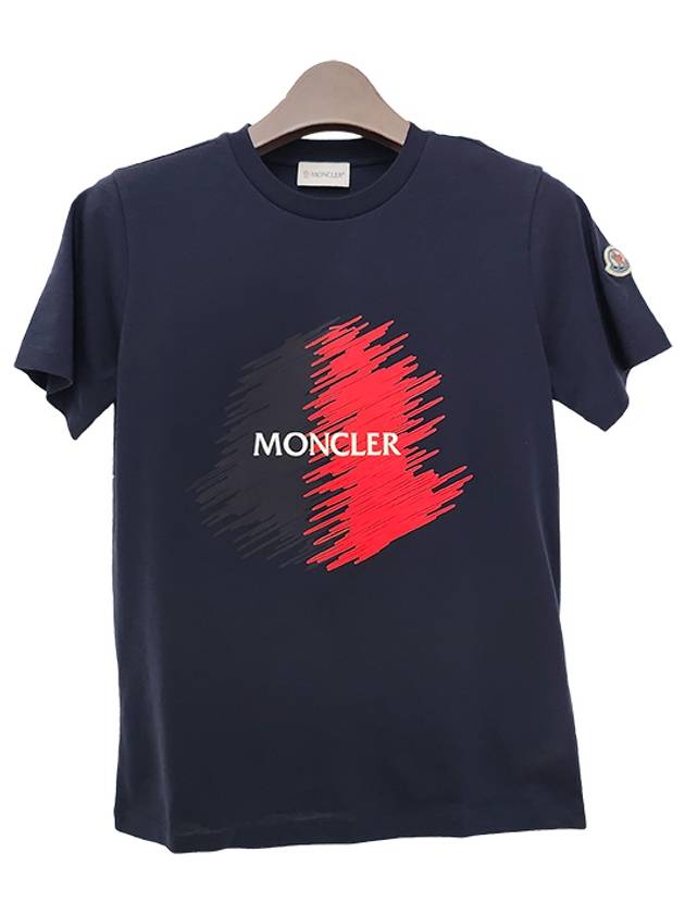 Kids Logo Motif Print Short Sleeve T Shirt 12Y 14Y Navy 8C00022 89AFV 778 - MONCLER - BALAAN 2