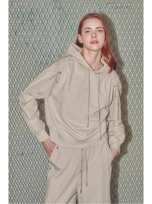 Shoulder shirring nylon color combination hooded sweatshirt beige - DIAIRE - BALAAN 1