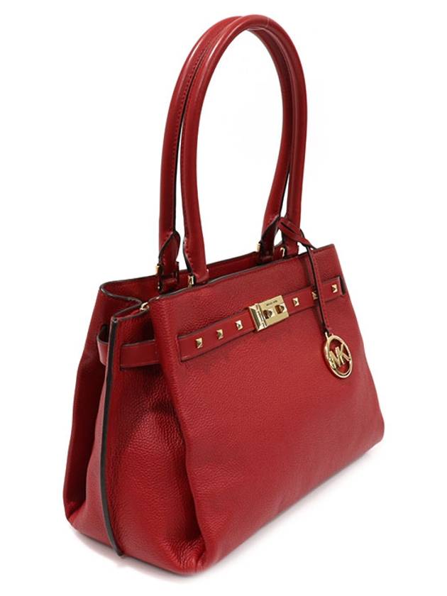 38H9CADS2L Scarlet Red Pebble Leather Edison Medium Satchel Shoulder Bag - MICHAEL KORS - BALAAN 2