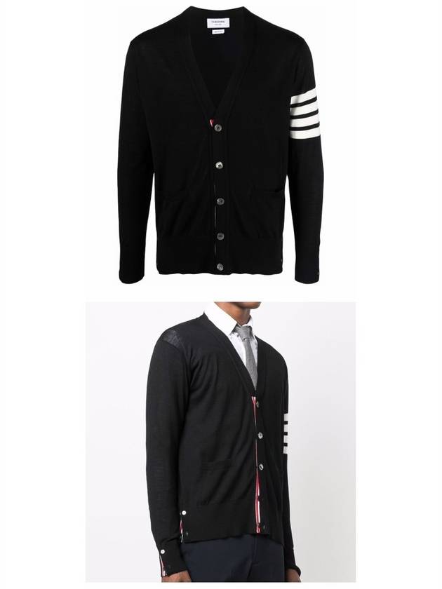 Men's Sustainable Classic Diagonal Wool Cardigan Black - THOM BROWNE - BALAAN 5