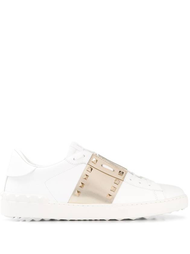 Men's Rockstud Untitled Low Top Sneakers White Gold - VALENTINO - BALAAN 3