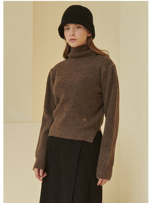 Women's Tranquil Turtleneck Puff Knit Top Brown - MICANE - BALAAN 5