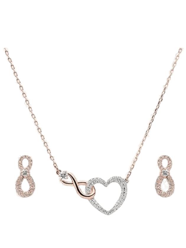 Hyperbola Infinity Heart Crystal Earrings Necklace Set Rose Gold - SWAROVSKI - BALAAN 1