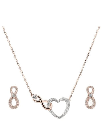 Hyperbola Infinity Heart Crystal Earrings Necklace Set Rose Gold - SWAROVSKI - BALAAN 1