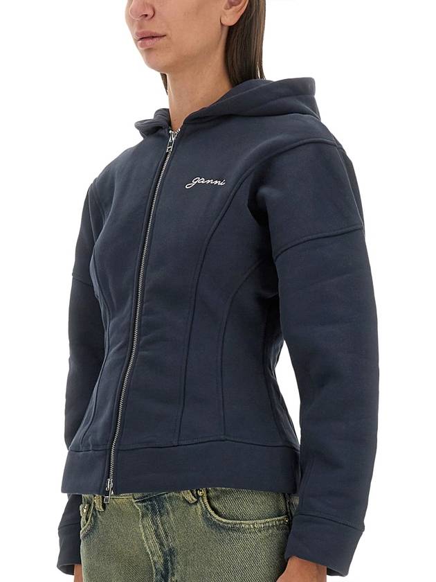 Fleece Zip-Up Hoodie Sky Captain - GANNI - BALAAN 5