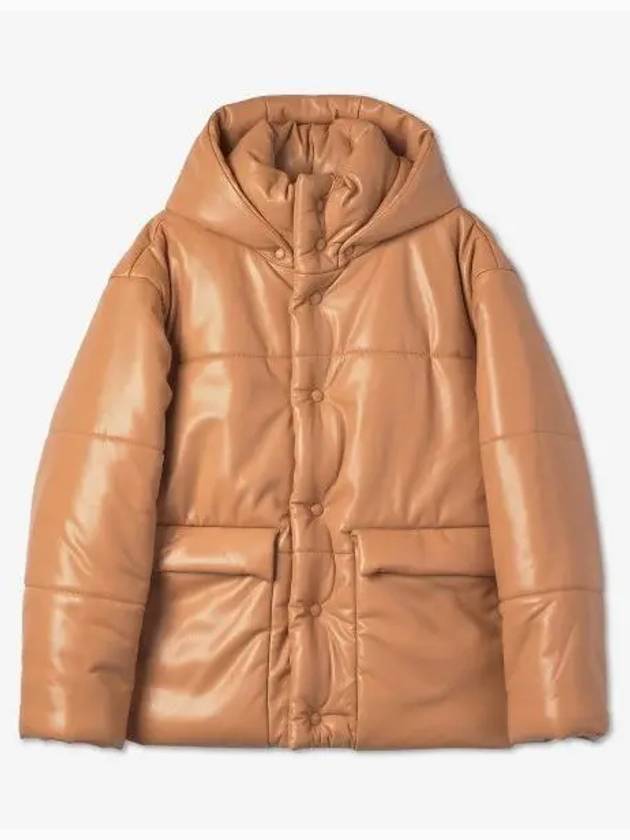 Hide hood high neck collar puffer padding tan brown NM22PFOW00476 - NANUSHKA - BALAAN 1