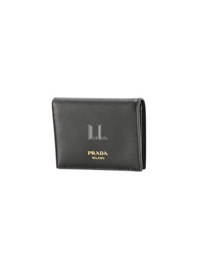 Women's Small Saffiano Smooth Leather Half Wallet Black - PRADA - BALAAN 2