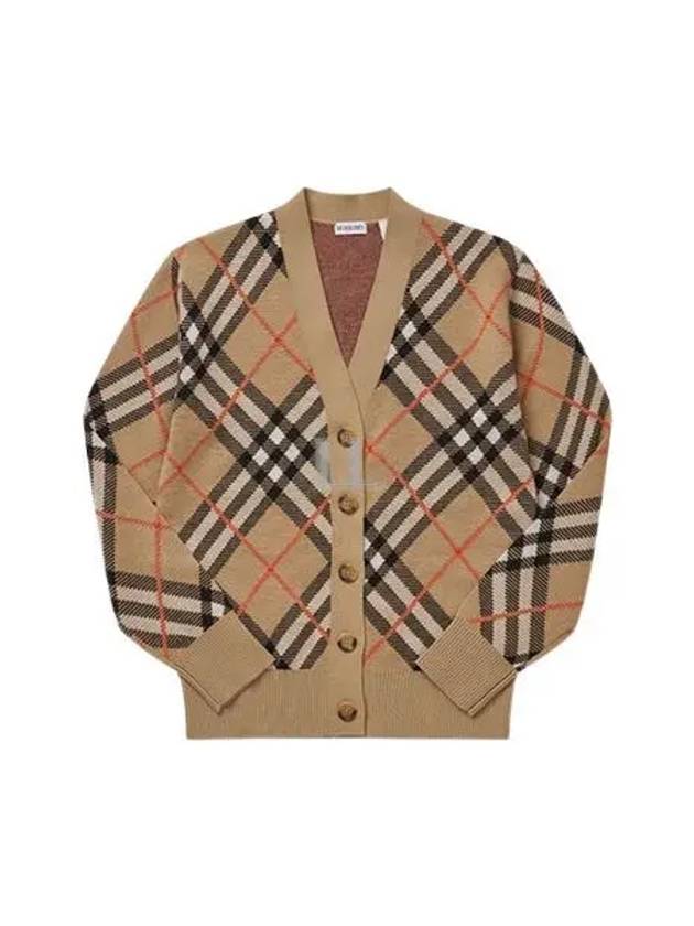 Check Wool Blend Cardigan Beige - BURBERRY - BALAAN 2