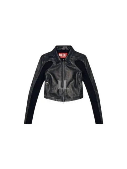 L Totem P1 Knit Inserts Cropped Leather Jacket Black - DIESEL - BALAAN 2