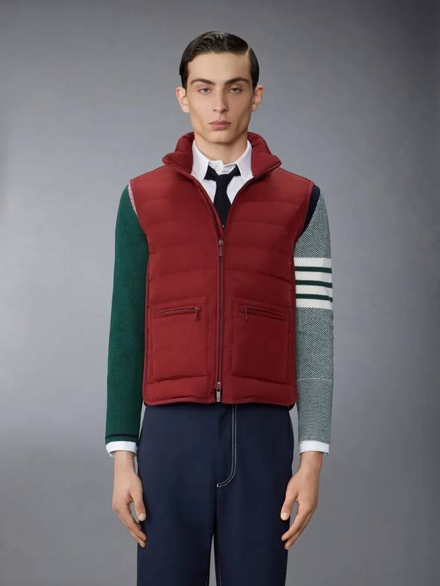 Poly Twill Down Fill 4-Bar Funnel Neck Knit Panel Vest Red - THOM BROWNE - BALAAN 2